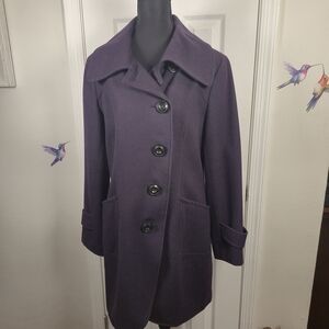 Nine West Deep Purple Wool Blend Pea Coat Mid-Length Trench Size 10